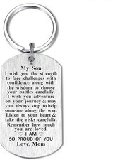 Keychain Gift for Son from Mom Grandma Grandmother Dog Tag Keyring Birthday Gift