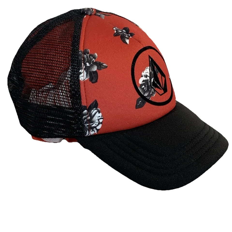 Volcom Hat Cap Snap Back Adult One Size Black Red Blue Floral Poly Trucker Mesh - Image 3 of 4