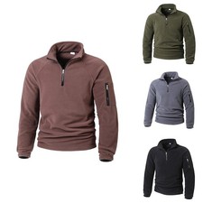 Men's Regular Length Fleece Sweatshirt Pullover Warm Mock Neck Outdoor Jacket