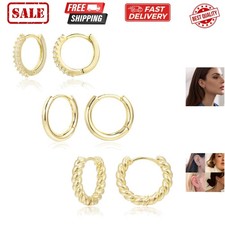 Luxurious 3-Pair 14K Hypoallergenic Huggie Hoop Earrings Set for Daily Elegance