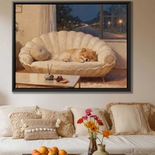 Oil Painting Dog Pomeranian Canvas Print Living Room Decor Animal Wall Art Art