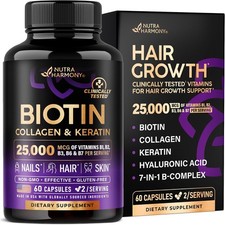 Biotin, Collagen, Hyaluronic Acid Keratin - Hair Growth Support - 60 Caps