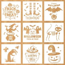 9pcs Halloween Stencils, Premium Reusable Witch Ghost 5.91x5.91in, white