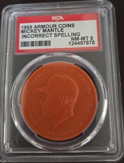 1955 Armour Coin Mickey Mantle Mantel InCorrect Orange Psa 8