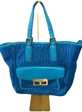 Marc by Marc Jacobs Hayley Straw Tote Handbag Blue Resort Travel