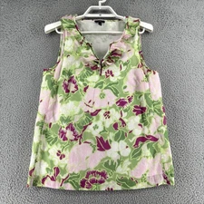 Talbots Top Womens 10 Pink Floral Ruffle Sleeveless Blouse Lined Summer Preppy