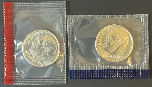 1996 P & D Roosevelt Dime TWO Coins from US Mint Uncirculated Set Cello BU (1o3)