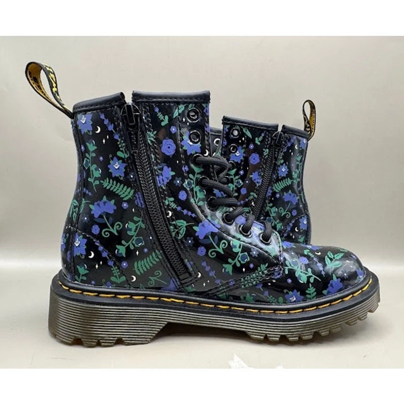 Dr. Martens 1460 Mystic Floral Patent Junior Black Girls Boot AW004 – Size 13 - Image 4 of 4