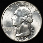 1938-S Washington Silver Quarter San Francisco Mint Choice Uncirculated BU+