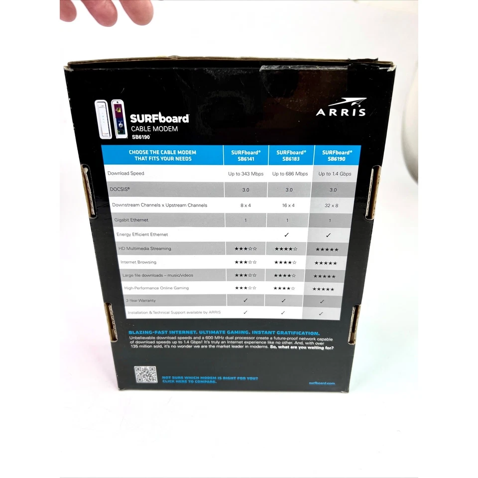 ARRIS Surfboard SB6190 32x8 DOCSIS 3.0 Cable Modem with 1.4 Gbps Open Box - Image 4 of 4