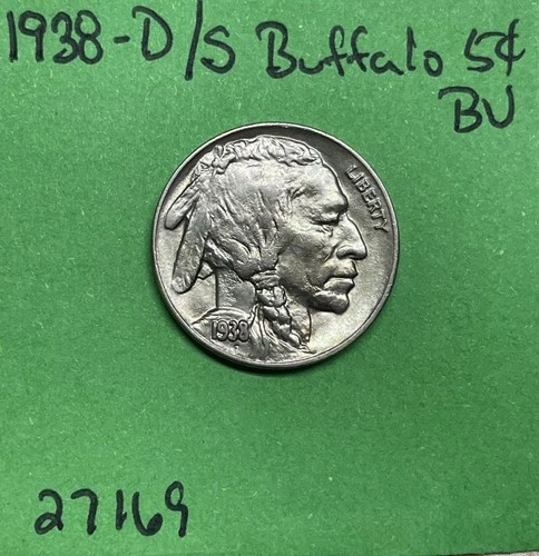 1938 D/S Buffalo 🦬 Indian Head Nickel 5c BU Brilliant Uncirculated D Over S