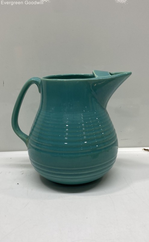 Vintage Bauer Pottery Pitcher in a Turquoise blue glaze