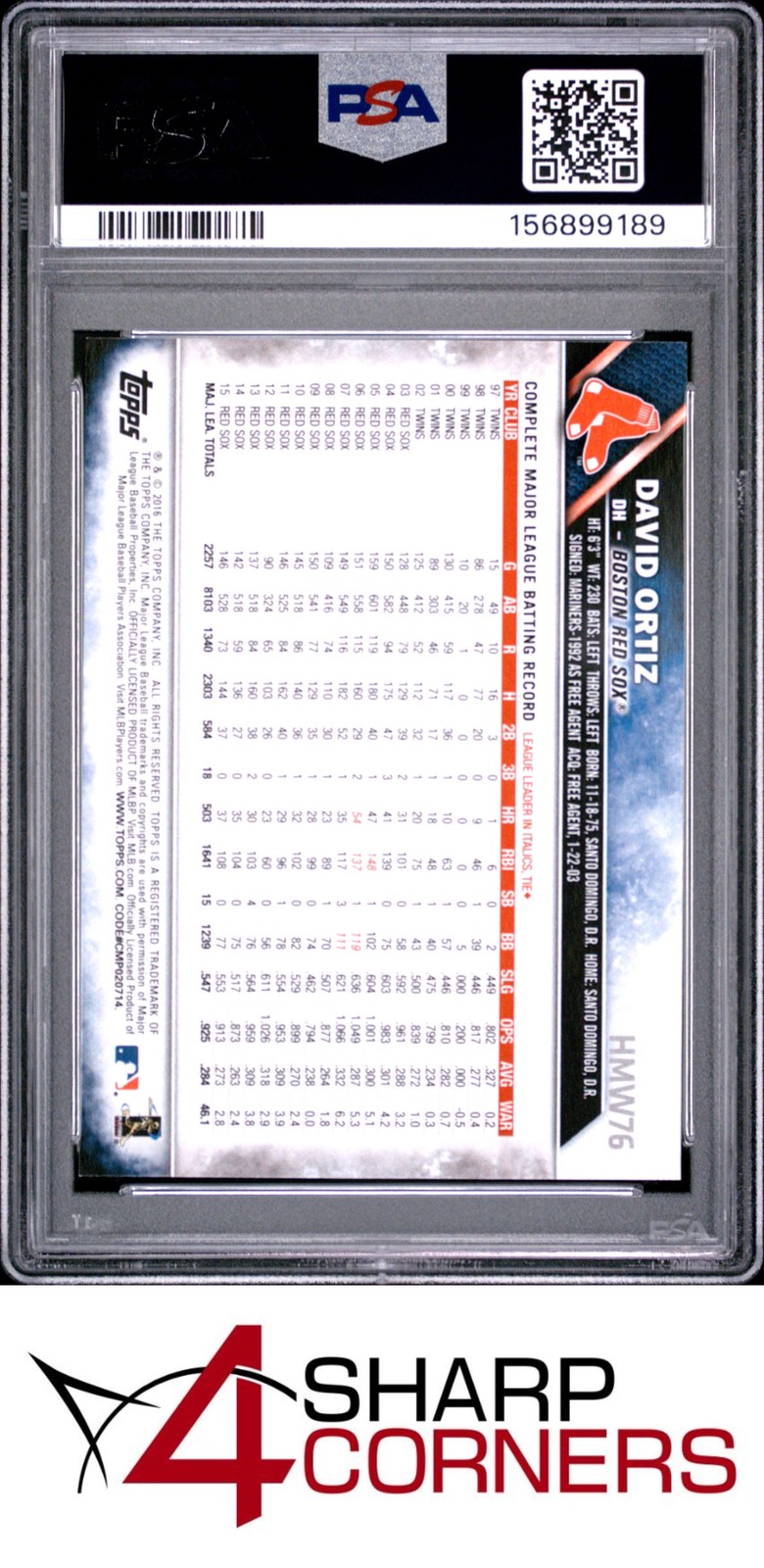 2016 TOPPS HOLIDAY #76 DAVID ORTIZ RED SOX HOF PSA 10 view 2