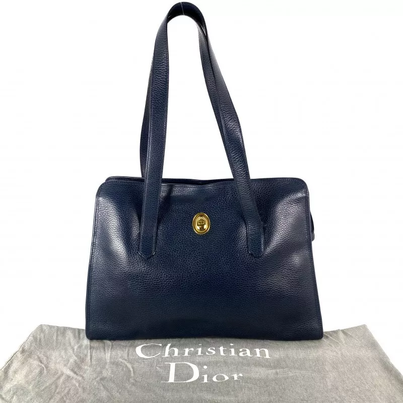 Sac fourre tout vintage Christian Dior bleu marine veau quincaillerie ovale rare