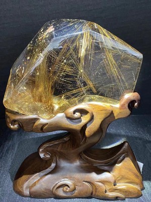 2.81LB Top Rare Natural Rutilated Quartz Crystal mineral Specimen decor + stand
