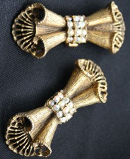 Vintage Musi Golden Bows Aurora Borealis Rhinestone Shoe Clips 
