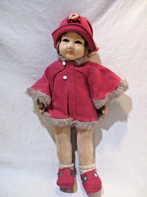 Antique Chad Valley Girl Doll Original Clothes Glass Eyes, Molded Teeth 18 