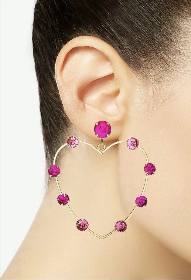 Pendientes colgantes Thalia Sodi tono dorado cristal corazón abierto, Wireheart elegante regalo Nic Foto 3 de 3