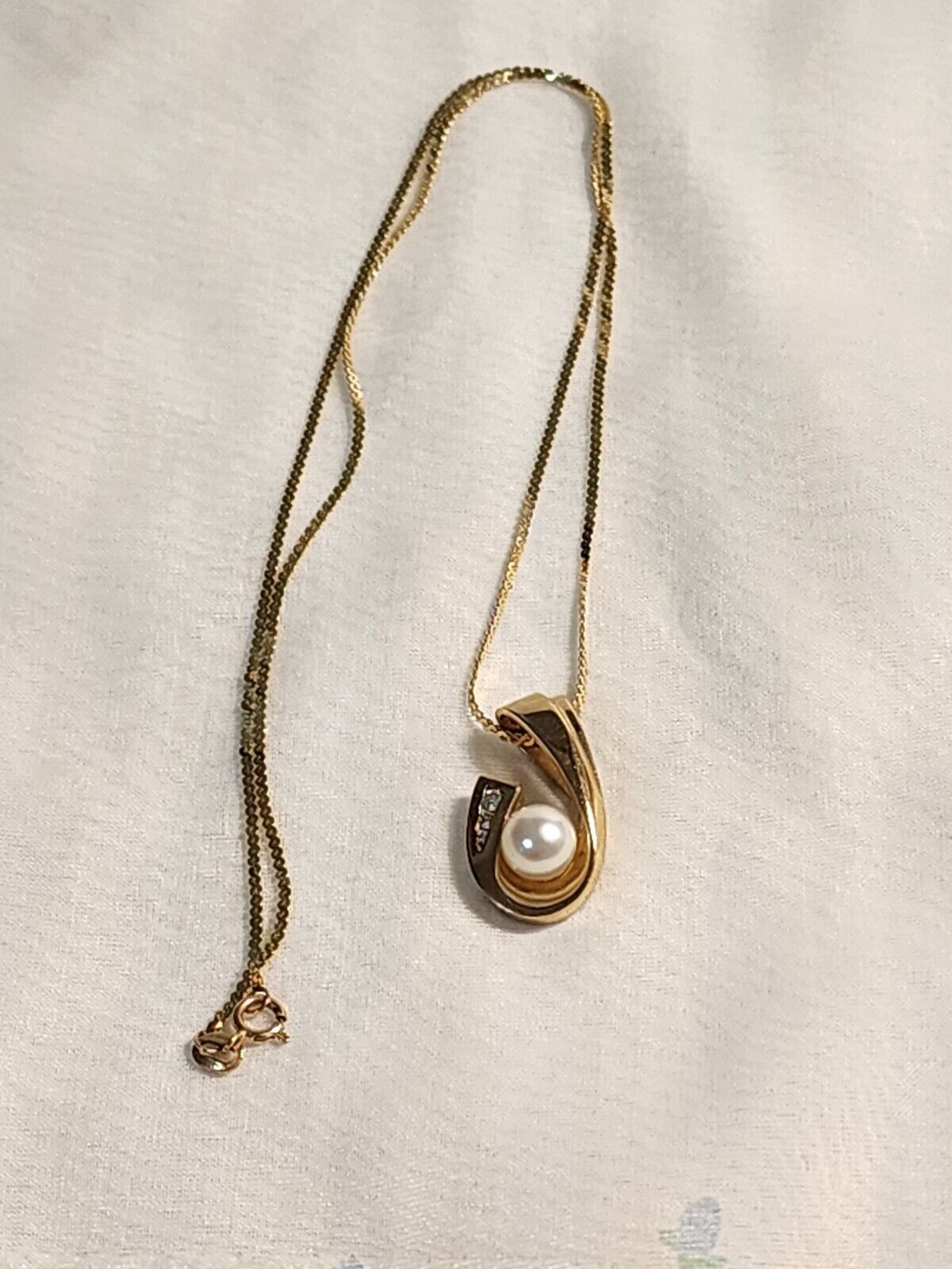 14K Gold Diamond & Pearl Pendant Necklace MCM 18"… - image 12