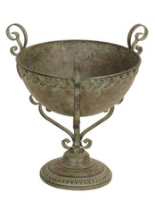 Amphore Pflanzschale Kübel grün patiniert Blumen Topf Landhaus Nostalgie rund P