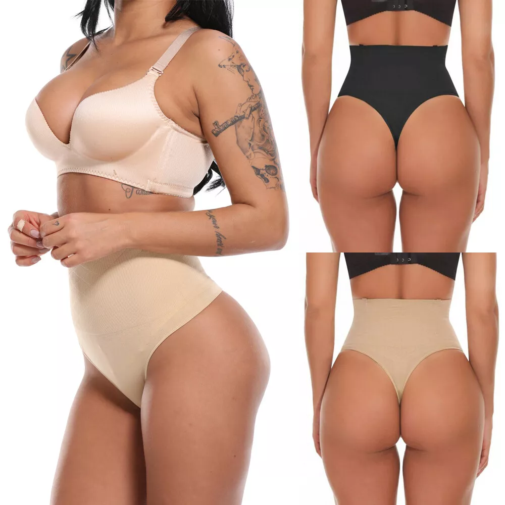  Tummy Control Thong Shapewear For Women High Waist Body  Shaper Panties Underwear Seamless Shaping Thong (Nude