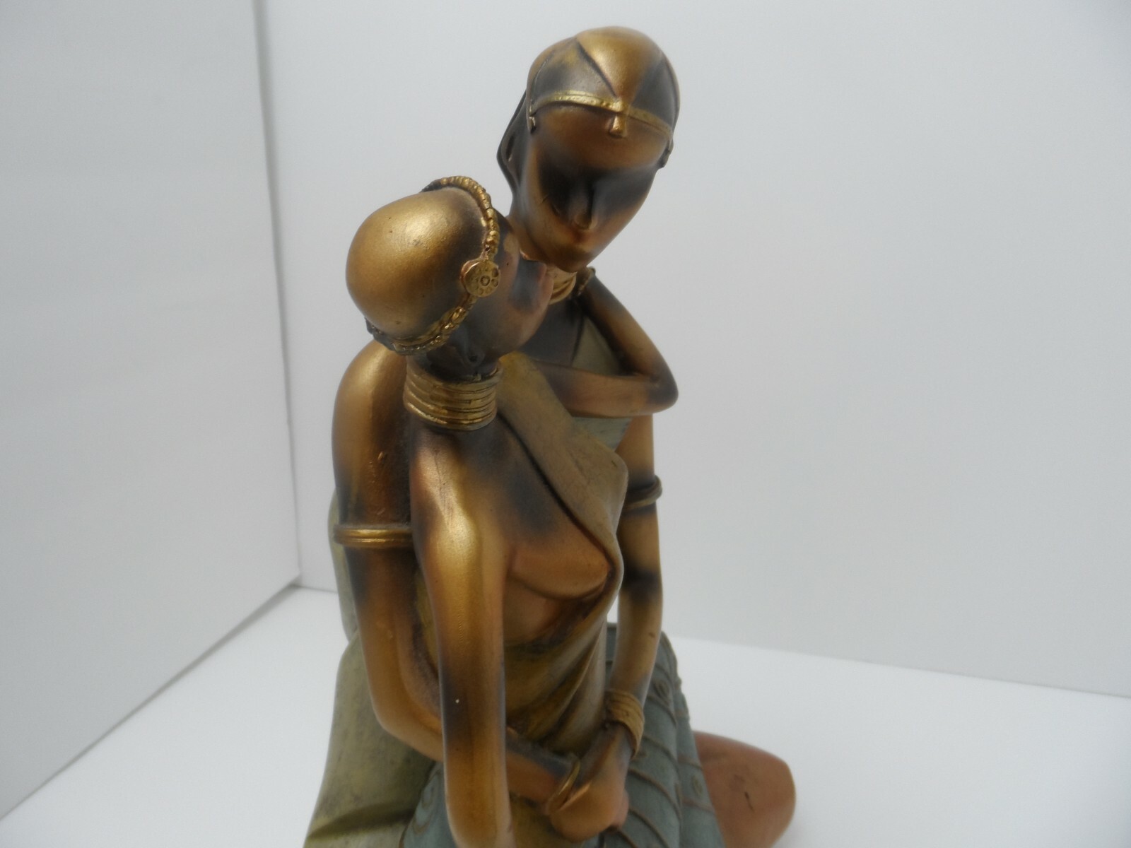 Statue Of Man and Woman Sitting 13" Tall Resin No Maker Mark Bronze Finish