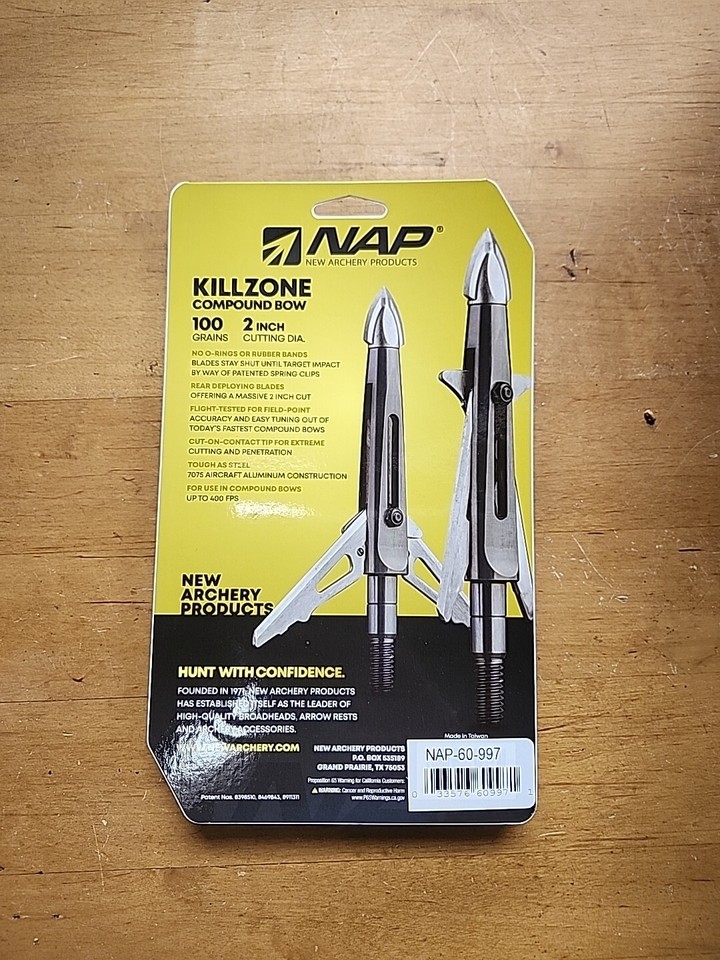 Pack of 3 NAP New Archery Products Killzone 100 Grain Broadheads NEW