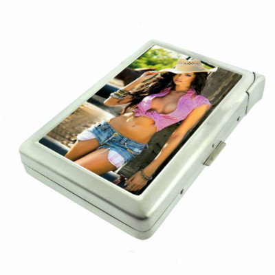 Pin Up Cowgirls D17 Cigarette Case with Built in Lighter Metal Wallet 