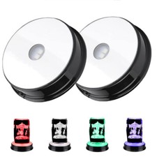 2PCS LED Light Color Changing Glass Crystal Display Base Stand Decoration Art
