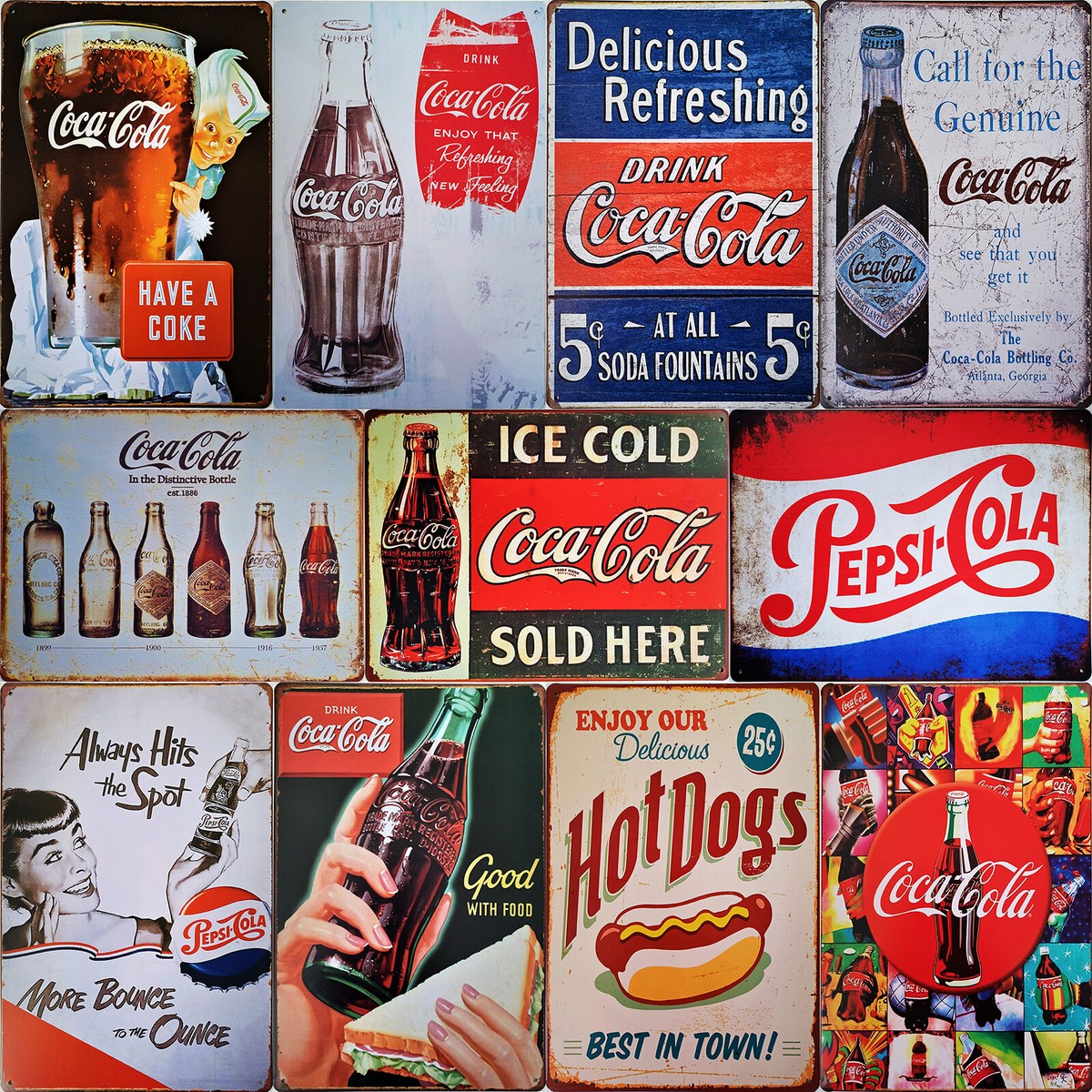 Drink Coca Cola Ice Cold W/bottle Metal Flange Sign (tac