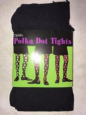 girls NEW NIP black HALLOWEEN TIGHTS large PINK POLKA DOTS 7/10 witch COSTUME 