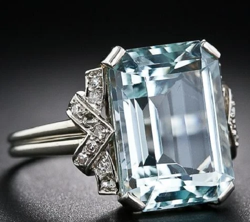  Art Deco 8.00CT Emerald Cut Aquamarine 935 Argentium Silver women's Ring. - Image 2 of 4