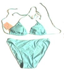 Fresh Peaches Aqua Turquoise Halter Bikini Swimsuit Size Medium Top Large Bottom