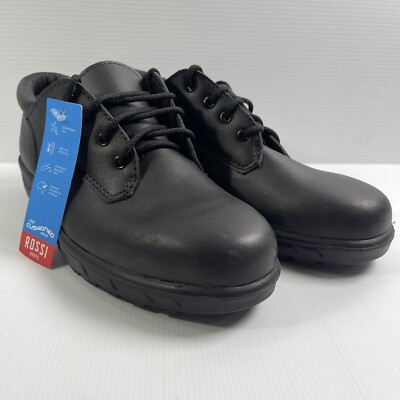 Rossi Men s Size 10AU Work Shoes Black Leather Lace Up New With Box Oil Acid Res