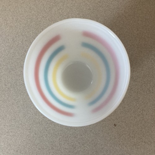 VTG Fire King Colonial Bands Stripes Grease Bowl (no lid) NICE! Red Teal Yellow - Picture 5 of 6