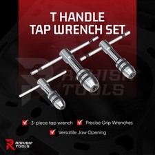 T Handle Tap Wrench 3 Piece  with Jaw Opening 1/16"-5/32", 5/32"-1/4", 1/4"-1/2"