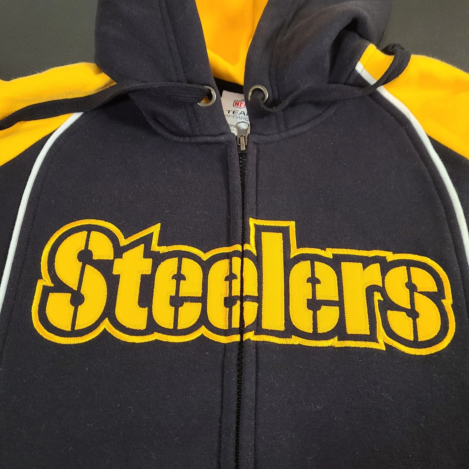 VETEMENTS Felpa con cappuccio e zip intera NFL Team Apparel Pittsburgh Steelers in pile uomo ricamo L