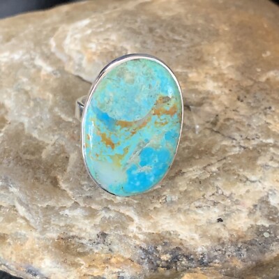 Blue Kingman Turquoise Oval Navajo Sterling Silver Ring Size 8 ...