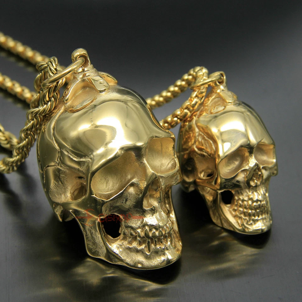 Enorme collar colgante de cadena calavera tono dorado pesado de acero inoxidable 45 g/105 g para hombre Foto 4 de 4