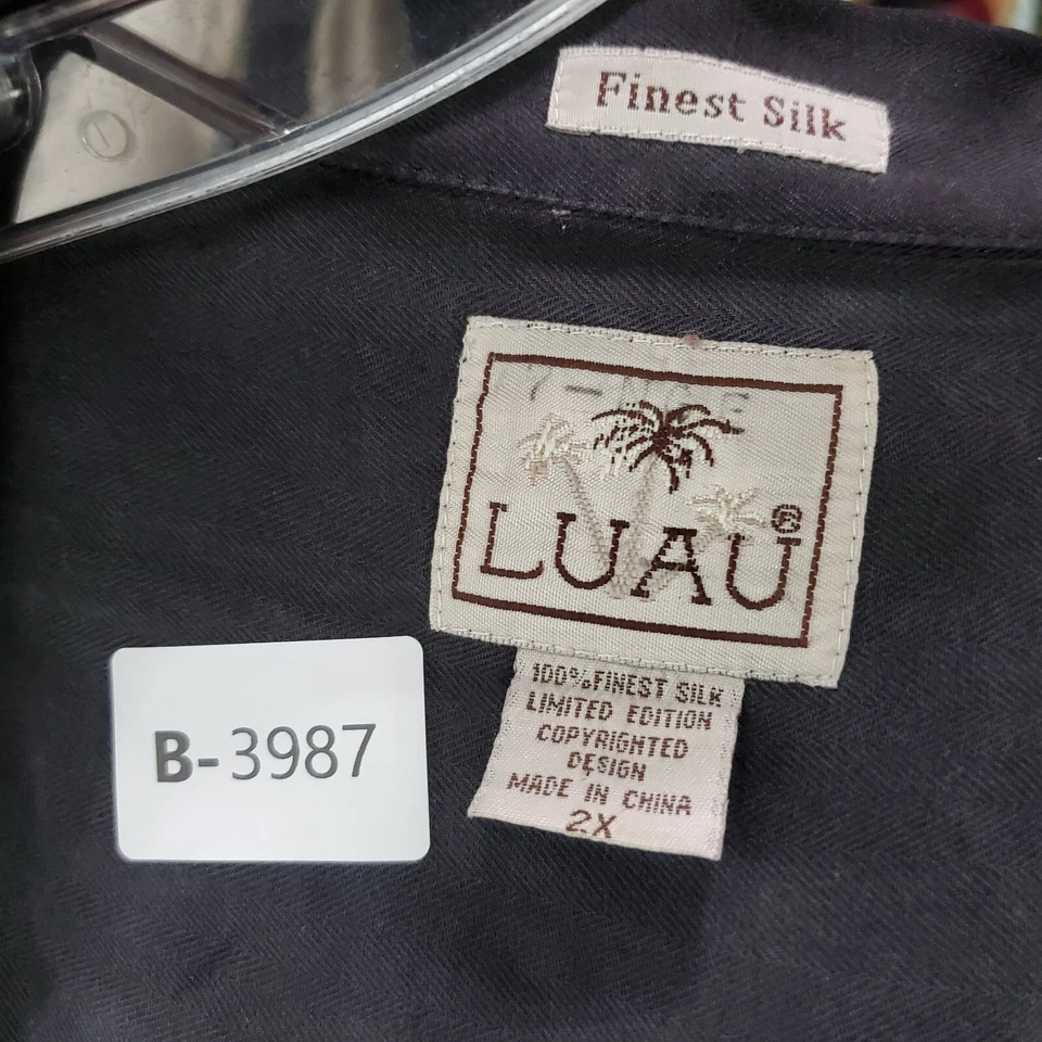 Camisa con botones Luau para hombre 2X negra 100 % seda Martini cigarros cuello bordado Foto 3 de 4