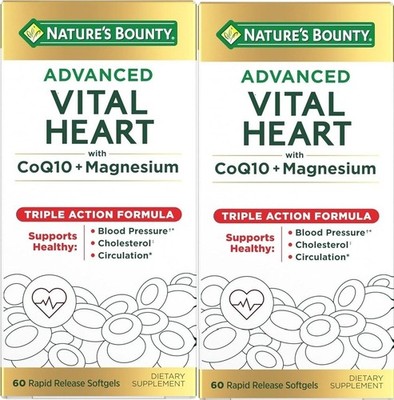2X PACK Natures Bounty Advanced Vital Heart CoQ10 Magnesuim 60 Softgel 03/2026+