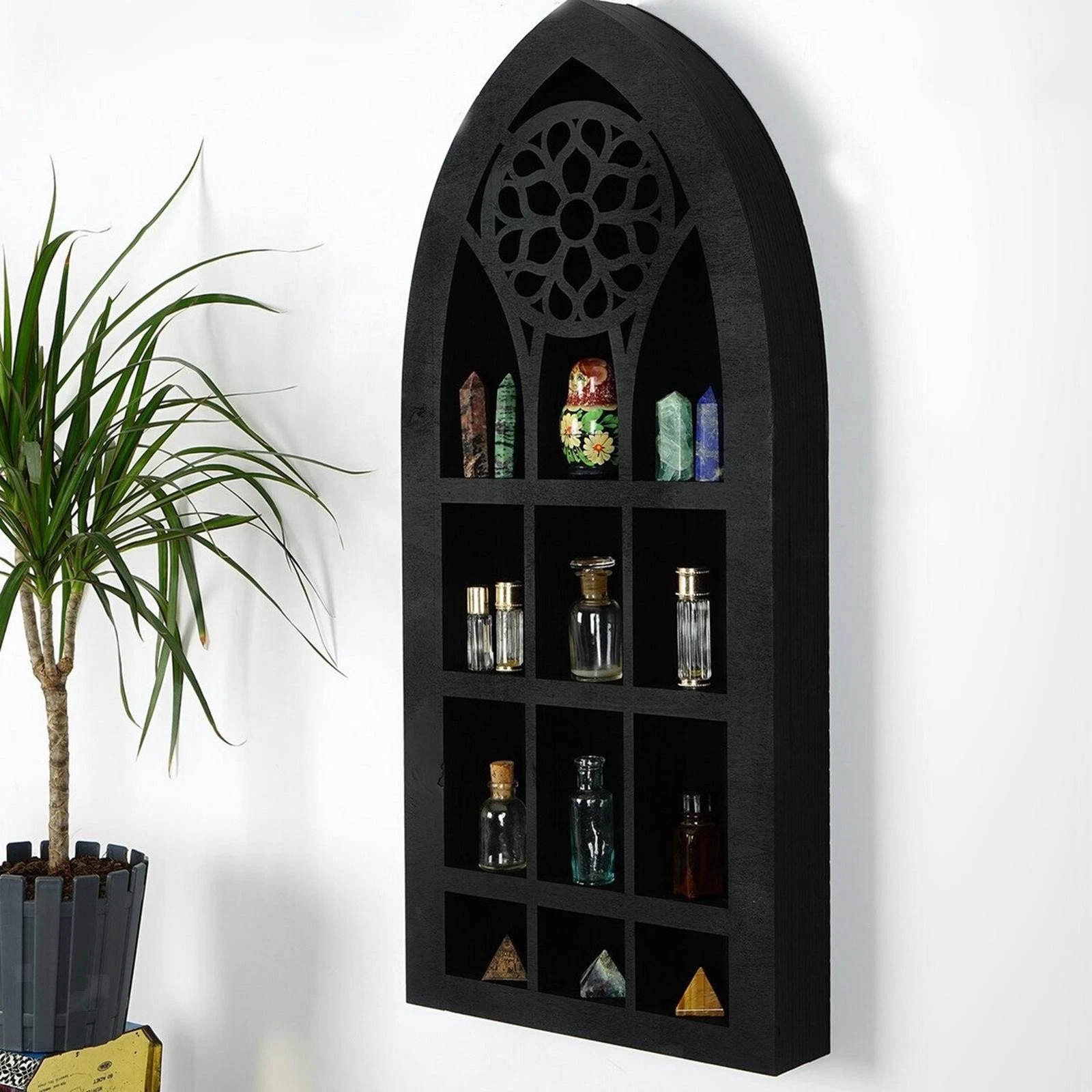 Wall Decor Display Shelf Figurine Display Shelf Black Stones Holder Modern Wall