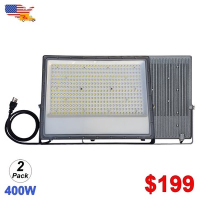 2Pack 400w LED Flood Light Outdoor Garden Yard Lamp Waterproof Spotlight 48000Lm