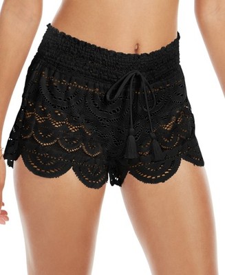 Miken X2505 Juniors' 2.5'' Scalloped Lace Cover-up Shorts, Black Size XS