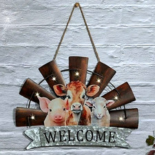 LED Lighted Welcome Windmill Sign Farm Barn Animals Galvanized Hanging Wall Art