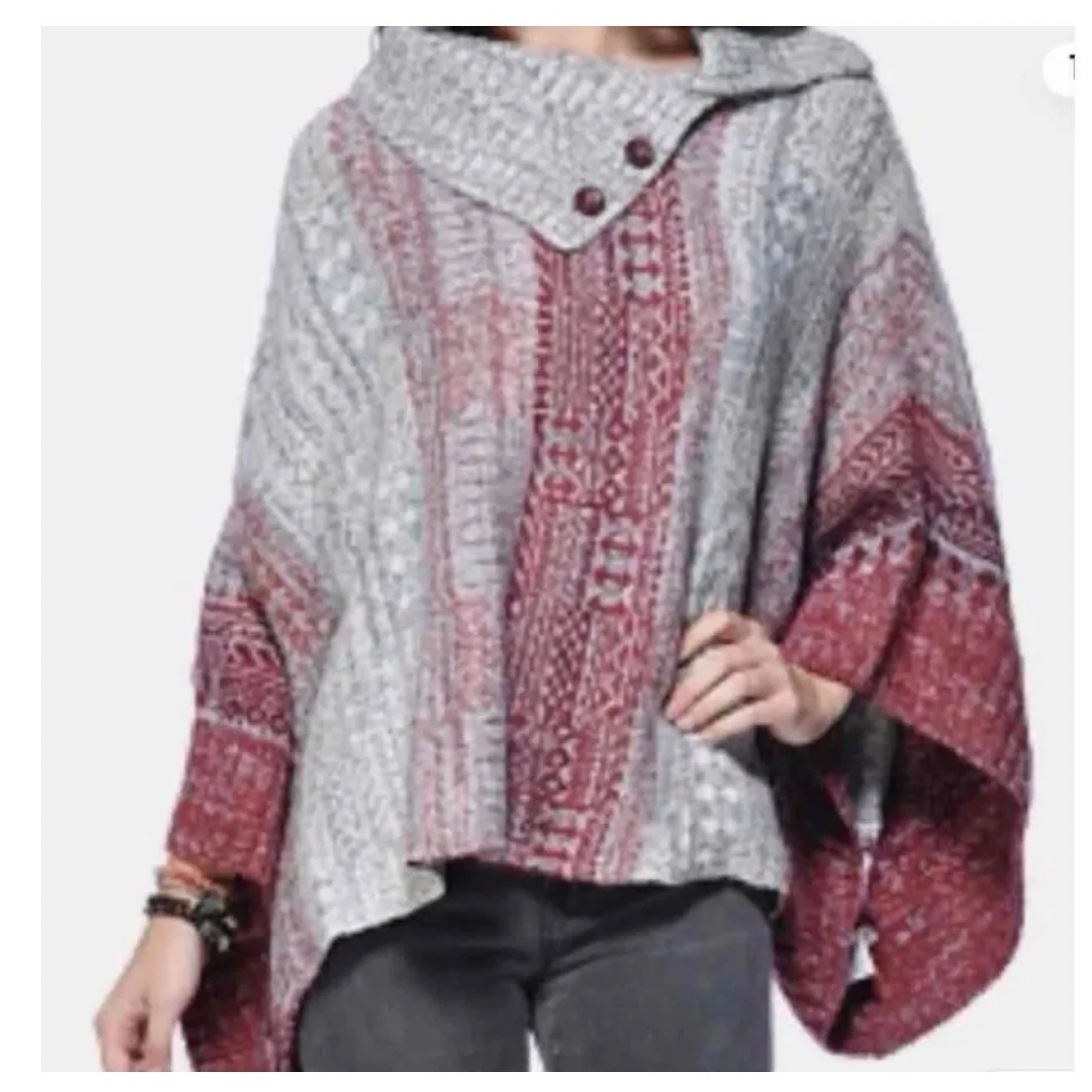 Free People Willow Poncho Sweater Pullover Wool Blend Size Medium
