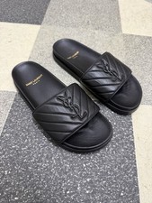 Black Women Leather Sliders Size 36 Excellent Condition