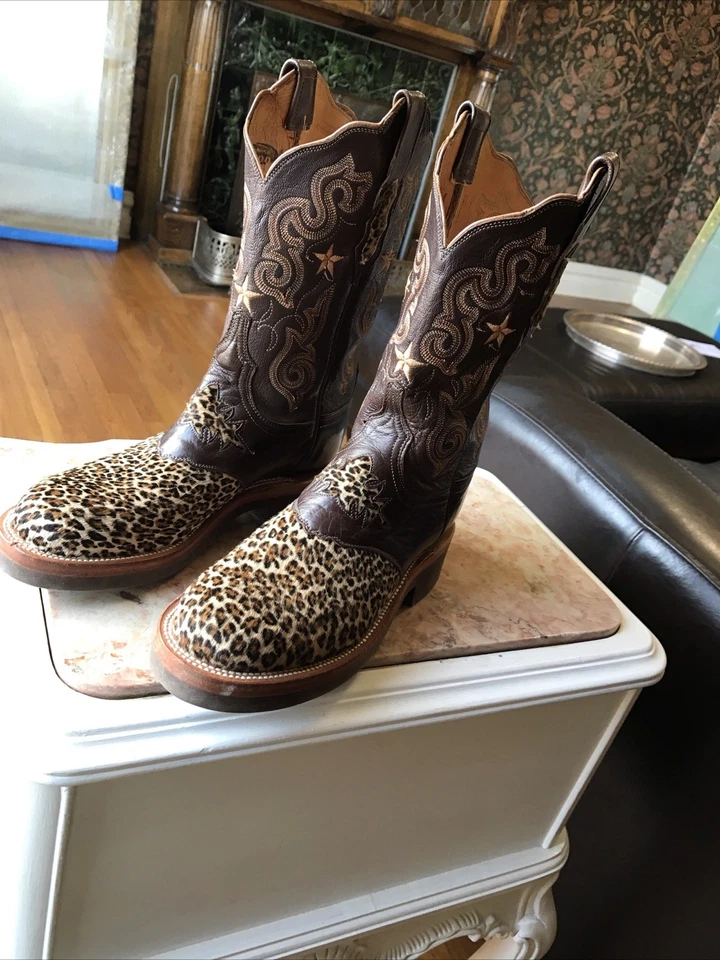 Lucchese 2000 женщин Western Ropers уникальный звезда инкрустация 8B леопард печать ботинки - Изображение 2 из 4