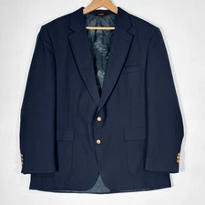 VTG Oakton Ltd Blazer Sports Coat Navy Gold Buttons Mens 46R Prep School