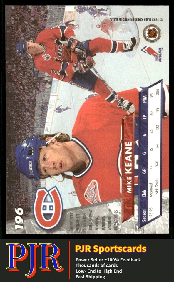 Mike Keane 1993-94 Ultra #196 Montreal Canadiens - Image 2 of 2